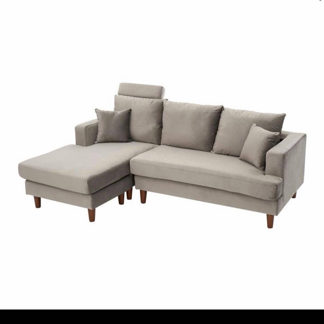 【cobra】グレー カウチソファ 付属クッション付き