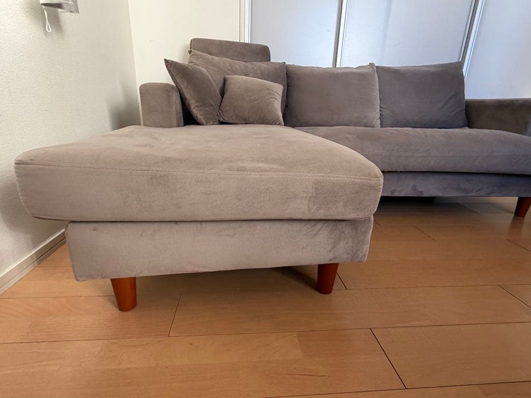 【cobra】グレー カウチソファ 付属クッション付き