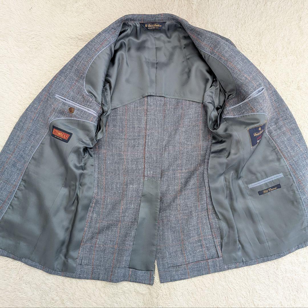 美品　ブルックスブラザーズ　リネン　シルク　チェック柄 テーラードジャケット