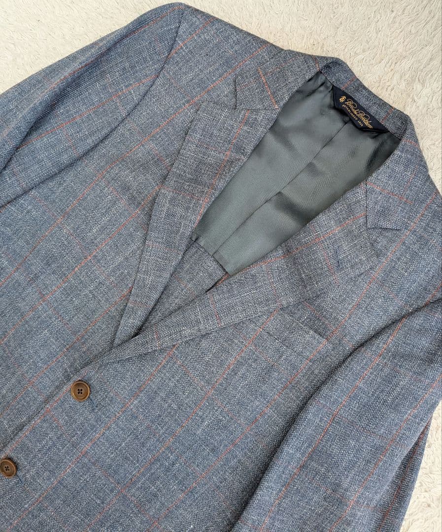 美品　ブルックスブラザーズ　リネン　シルク　チェック柄 テーラードジャケット