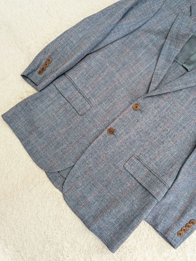 美品　ブルックスブラザーズ　リネン　シルク　チェック柄 テーラードジャケット