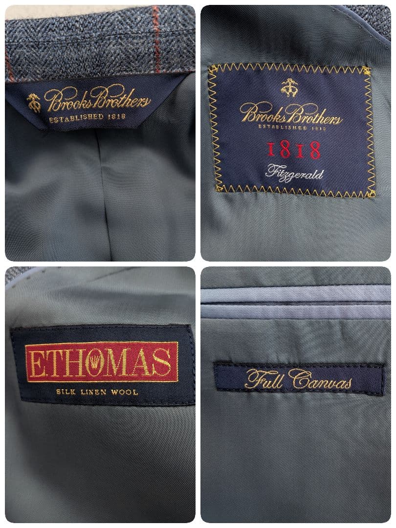 美品　ブルックスブラザーズ　リネン　シルク　チェック柄 テーラードジャケット