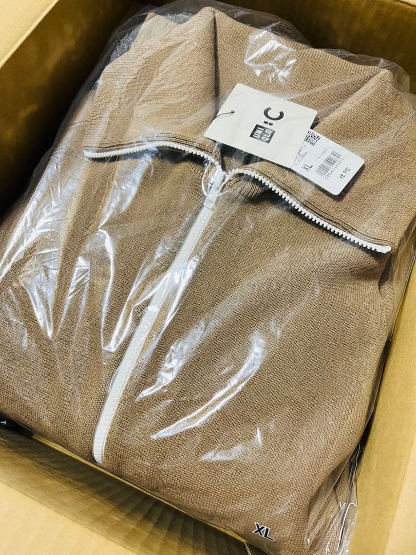 新品 ユニクロ C ミラノリブフルジップカーディガン XL 32BEIGE