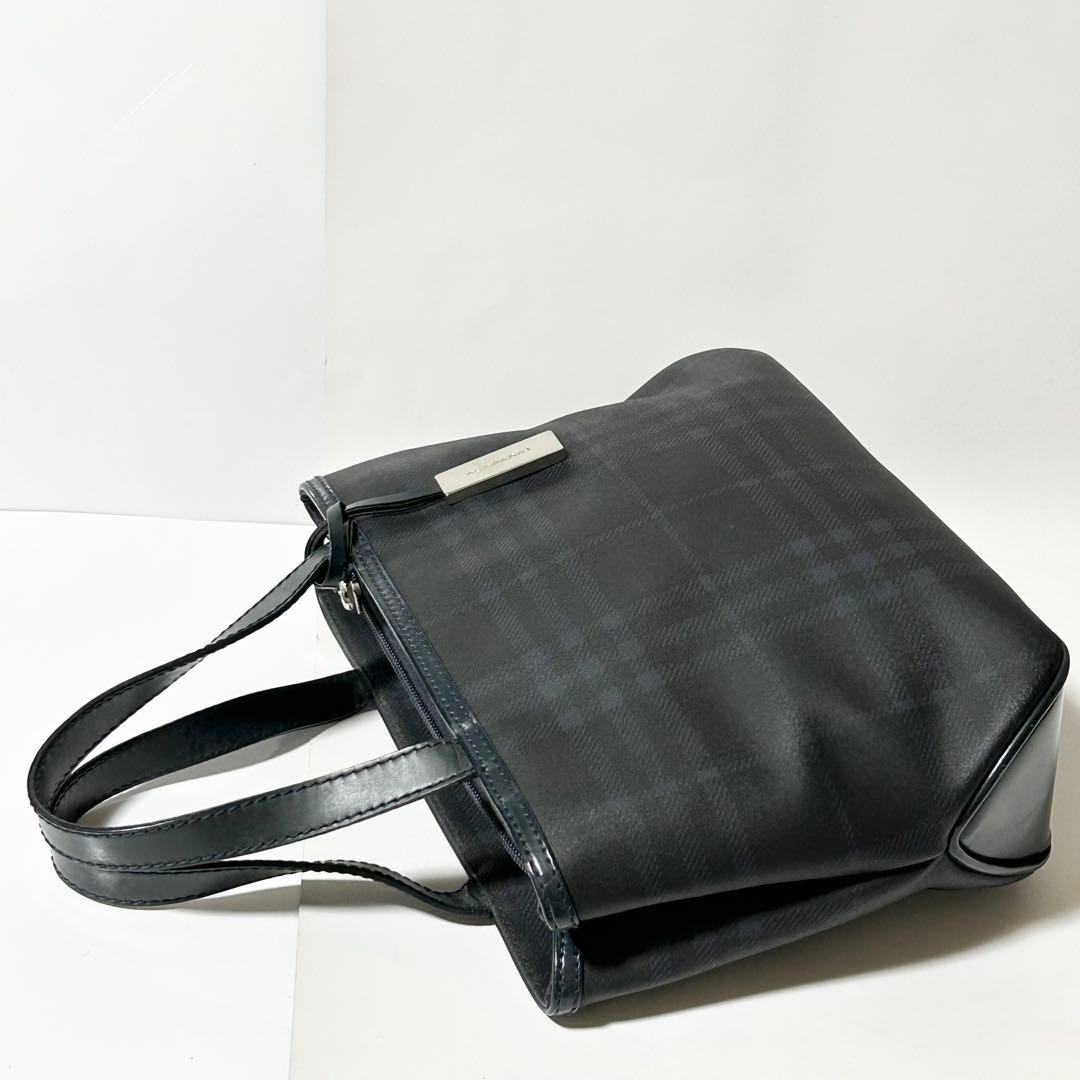 バーバリー ノバチェック PVC レザー ハンドバッグ トートバッグ ネイビー