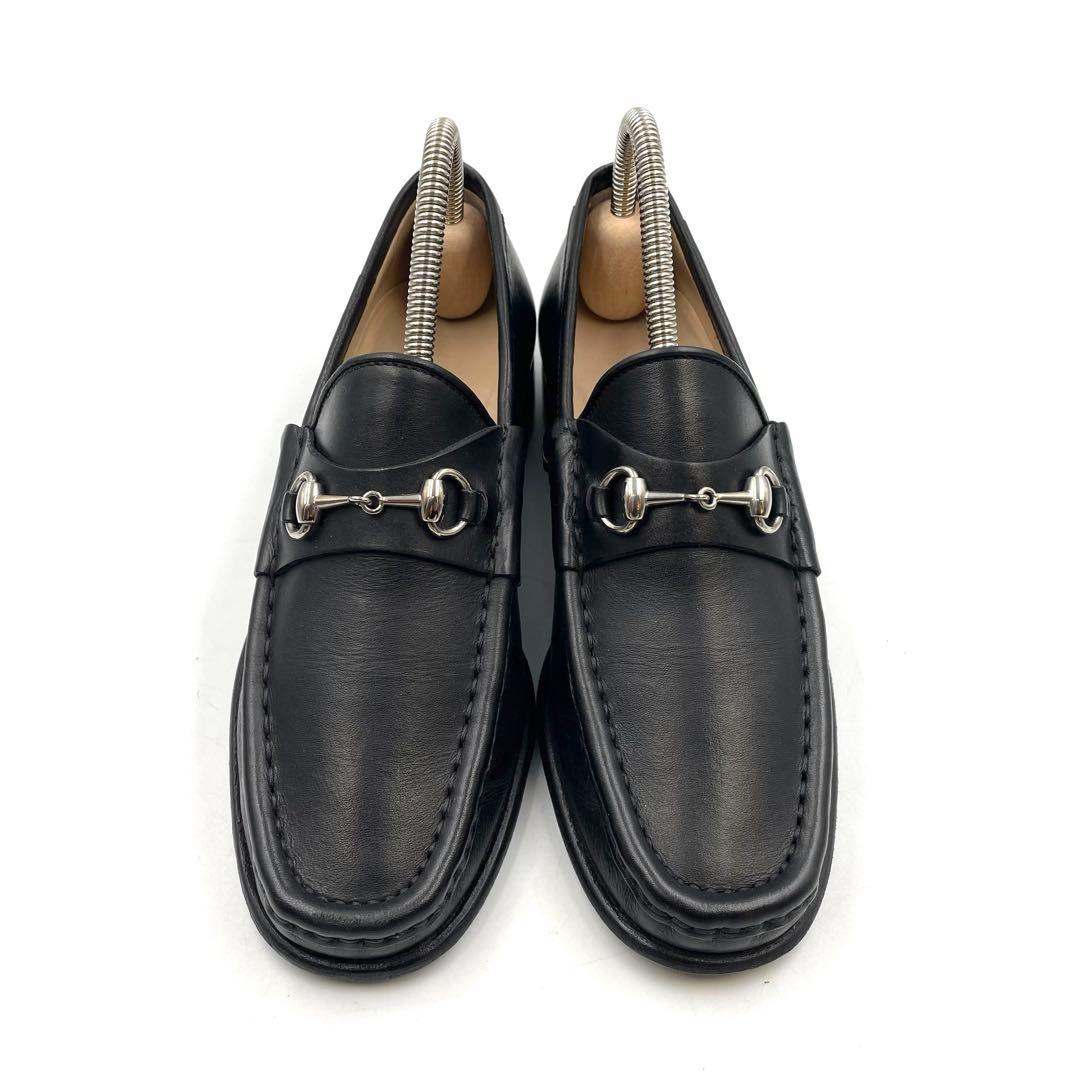 《超美品》グッチ ホース ビット ローファー シルバー金具 黒系 34 1/2