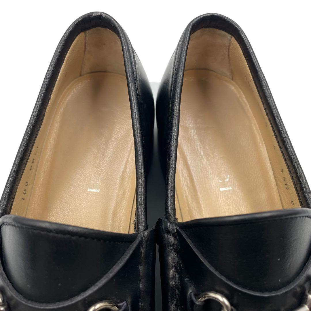 《超美品》グッチ ホース ビット ローファー シルバー金具 黒系 34 1/2