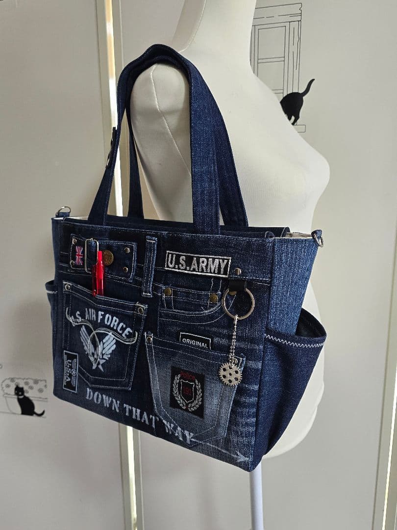 大きめ デニムリメイクバッグ ファスナー ＆ カジュアルサコッシュ 2点