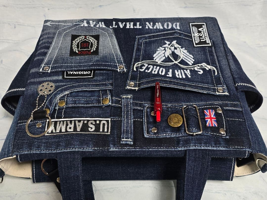 大きめ デニムリメイクバッグ ファスナー ＆ カジュアルサコッシュ 2点