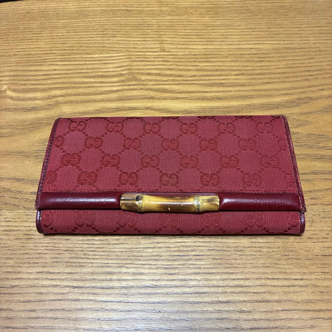 GUCCI グッチ GG キャンバス バンブー レッド 長財布 ヴィンテージ
