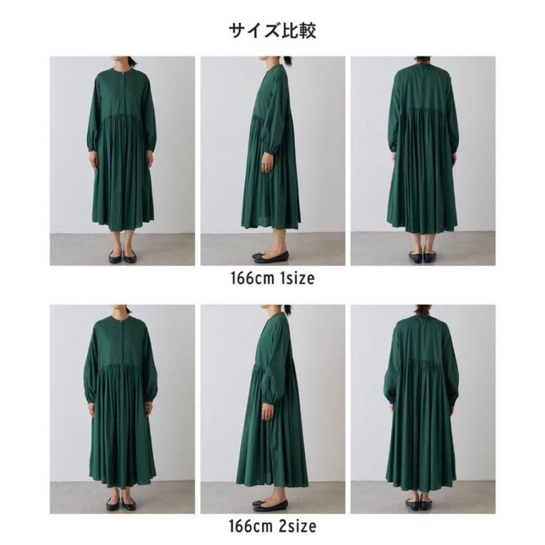 BEARDSLEY ビアズリー　ギャザーワンピース　ダークグリーン　洗える　長袖