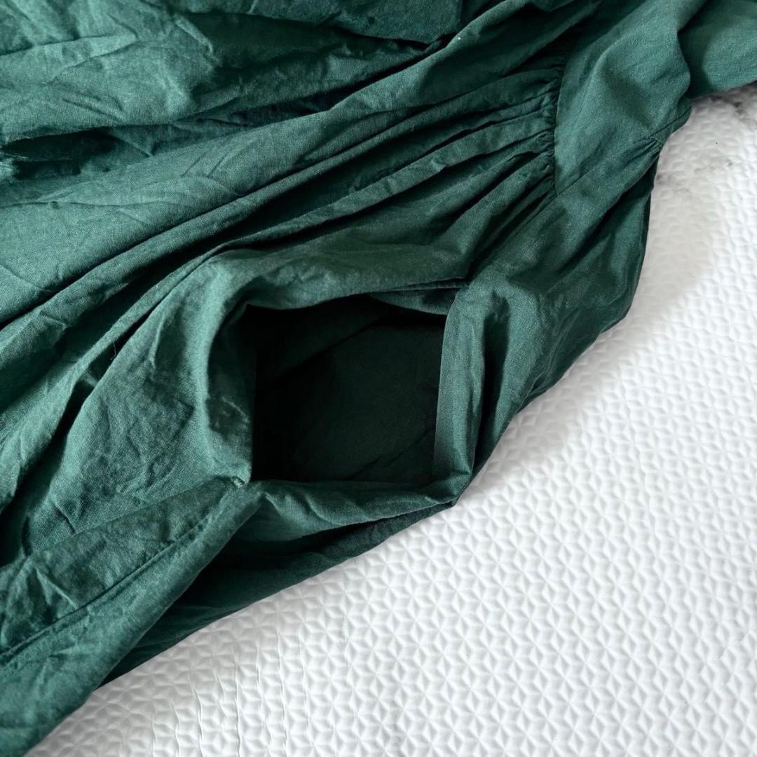 BEARDSLEY ビアズリー　ギャザーワンピース　ダークグリーン　洗える　長袖