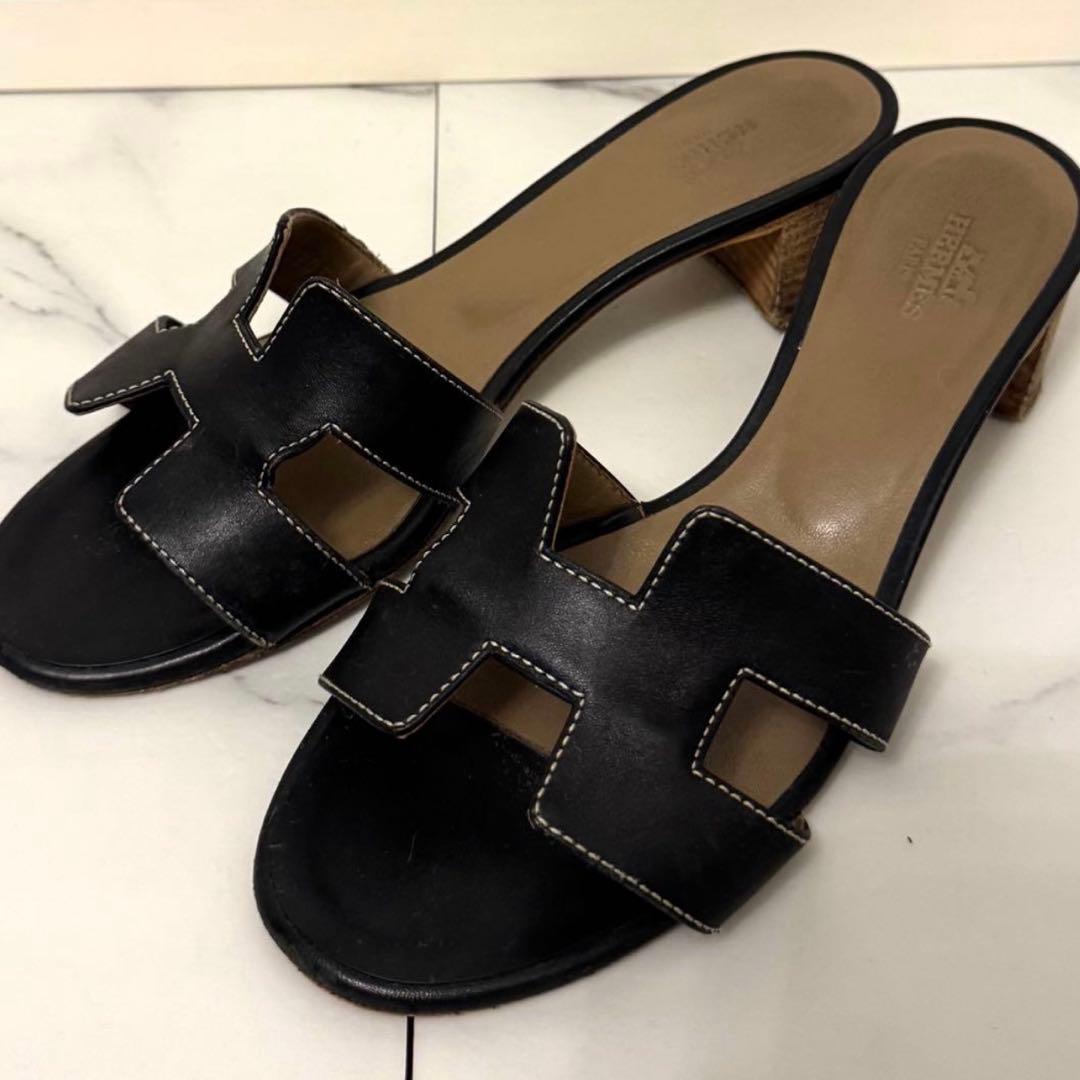 HERMES オアジス ミュール サンダル36レザー ブラック エルメス