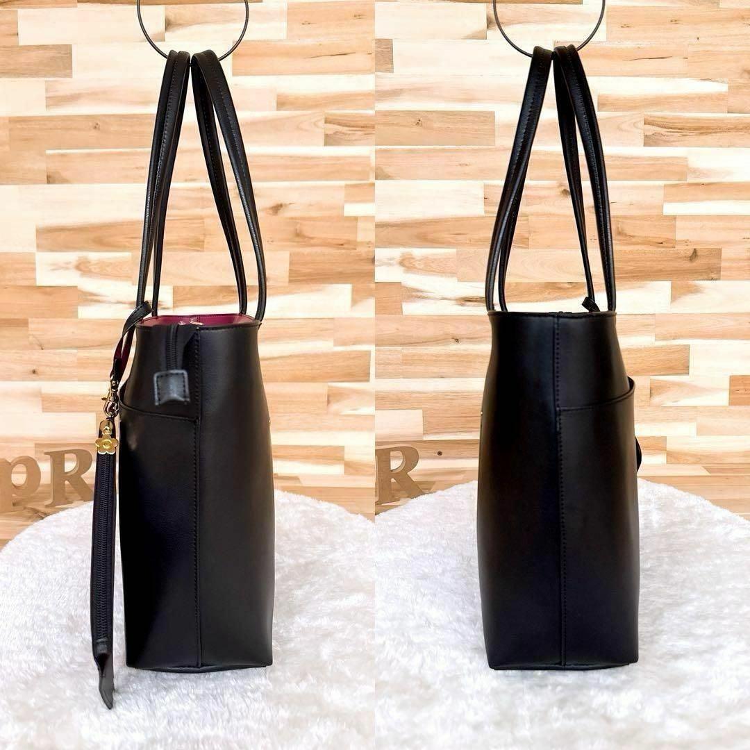 ✨MARYQUANTポーチ付トートバッグA4収納可通勤ビジネス黒×ピンク✨