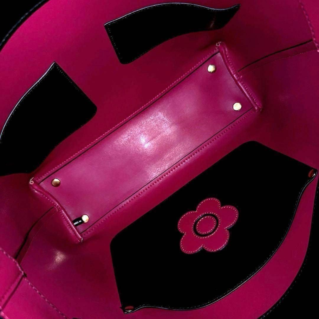 ✨MARYQUANTポーチ付トートバッグA4収納可通勤ビジネス黒×ピンク✨