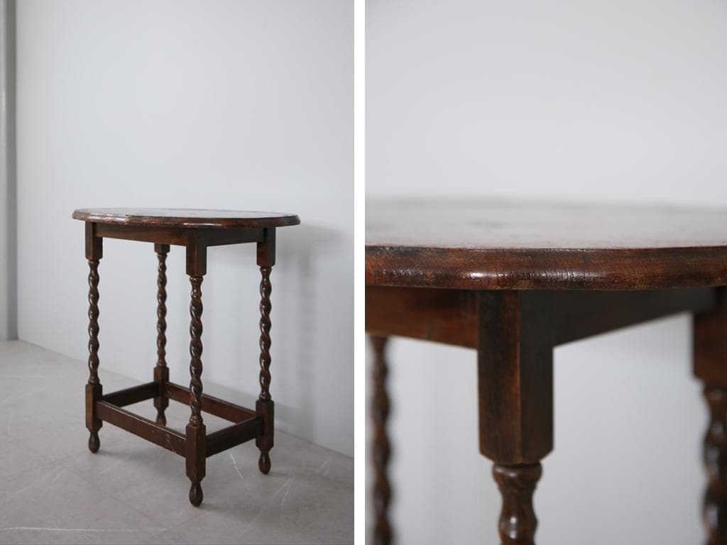 英国アンティーク木製サイドテーブル/オケージョナル机/飾り棚/花台(79-40)