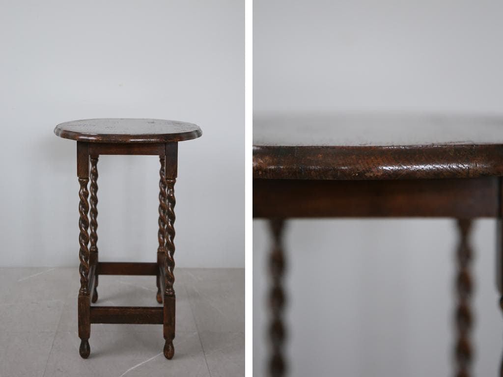 英国アンティーク木製サイドテーブル/オケージョナル机/飾り棚/花台(79-40)