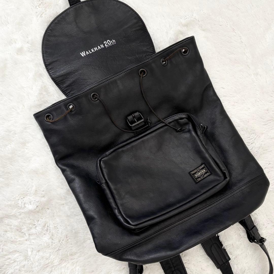 【美品】PORTER ポーター コルチナ リュック オールレザー ブラック