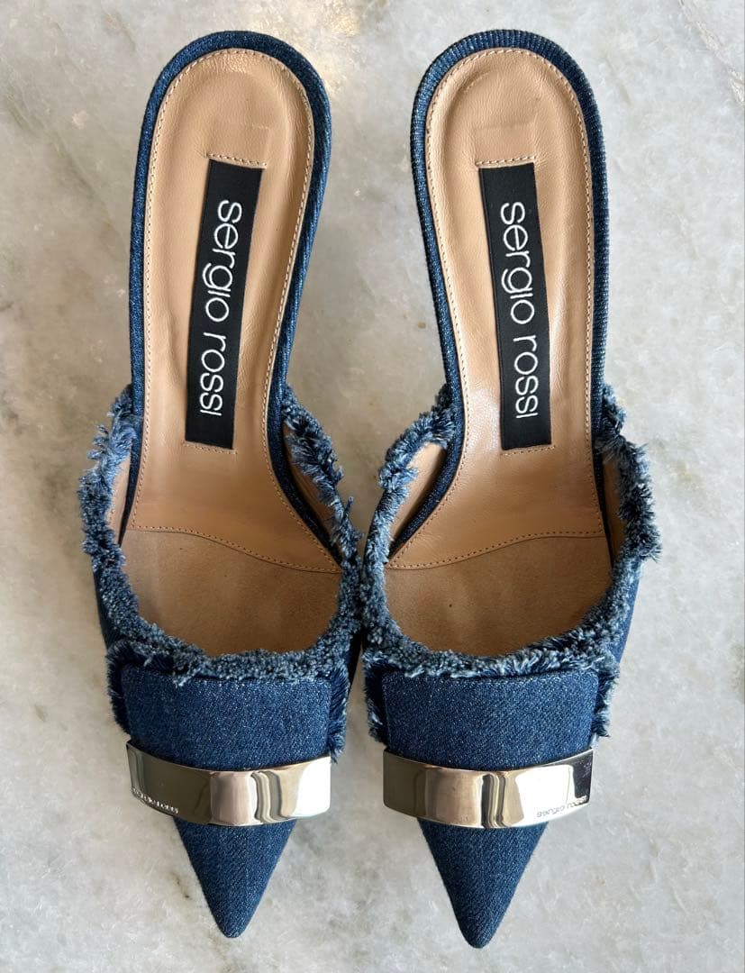 sergio rossi デニム ミュール セルジオロッシ 38 サンダル