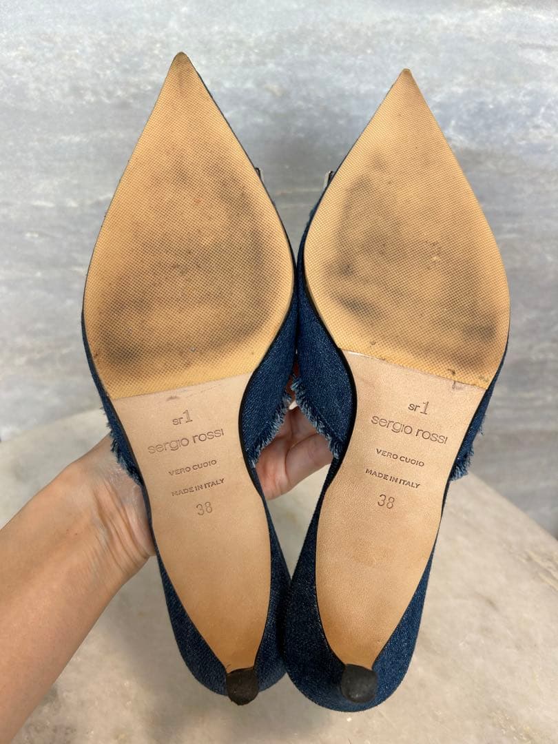sergio rossi デニム ミュール セルジオロッシ 38 サンダル
