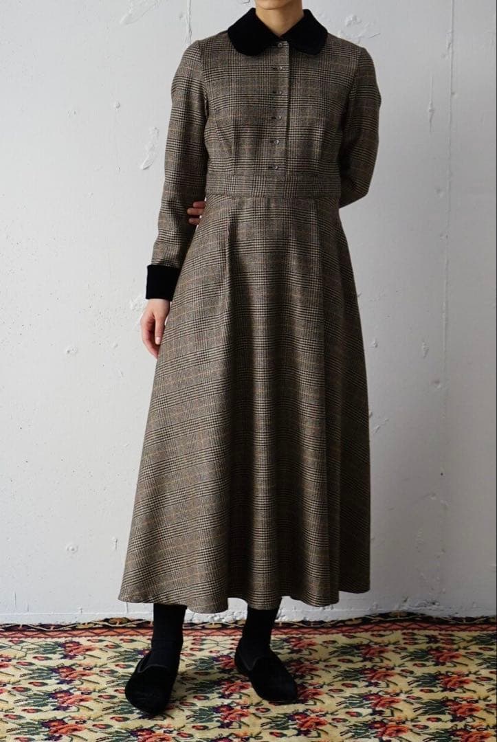 【foufou】グレンチェックラウンドカラーワンピース