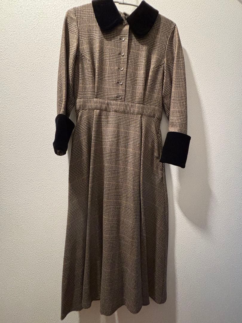 【foufou】グレンチェックラウンドカラーワンピース