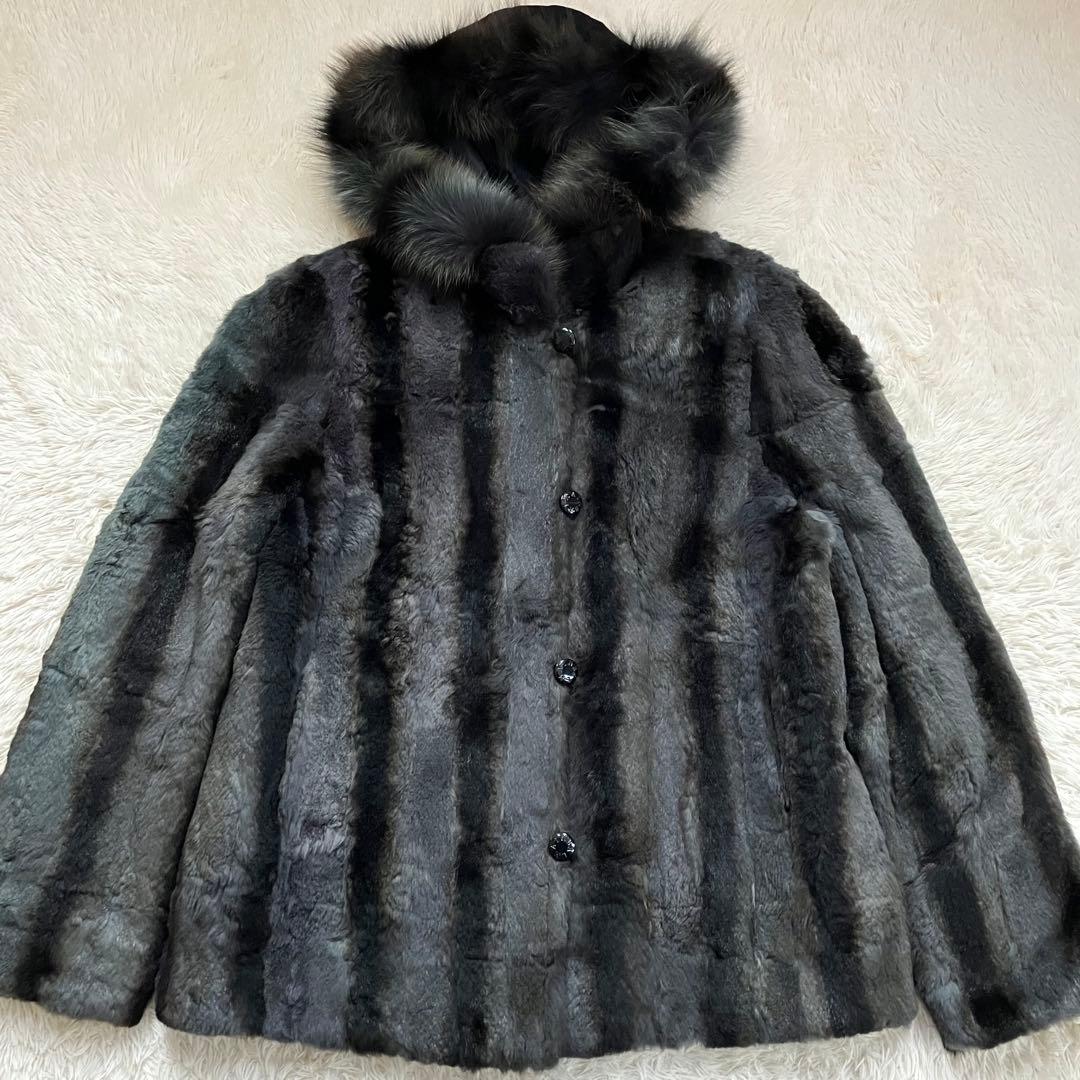 ✨シルク×ブルーフォックス✨バルマンBALMAIN 毛皮 総柄 リバーシブル 銀