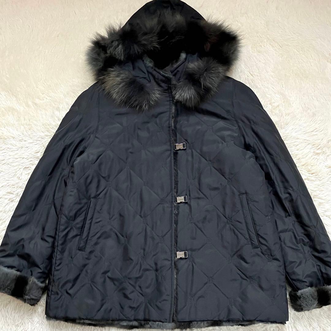 ✨シルク×ブルーフォックス✨バルマンBALMAIN 毛皮 総柄 リバーシブル 銀