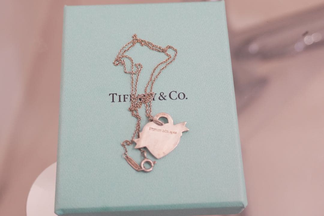 希少品 ティファニーリターントゥ ハートタグ リボン ブルーエナメルネックレス