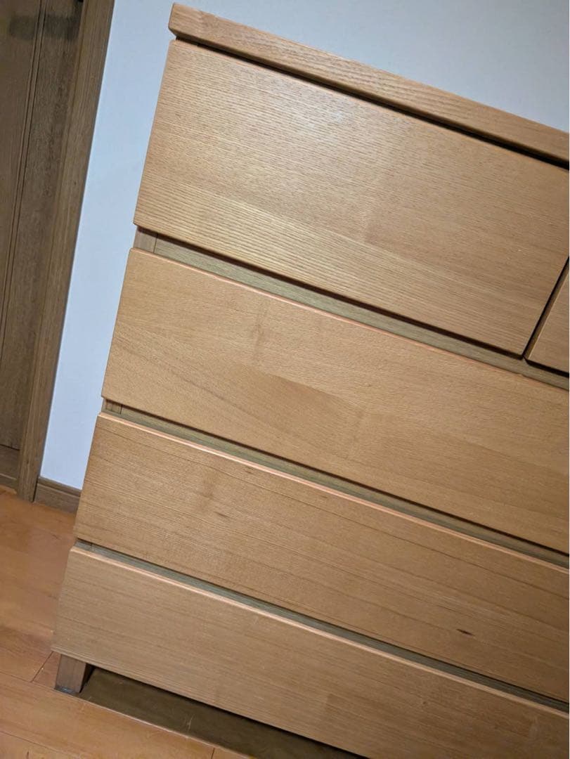 ■送料込■無印 木製チェスト タモ材 4段ワイド 衣類収納 廃盤 タンス 棚