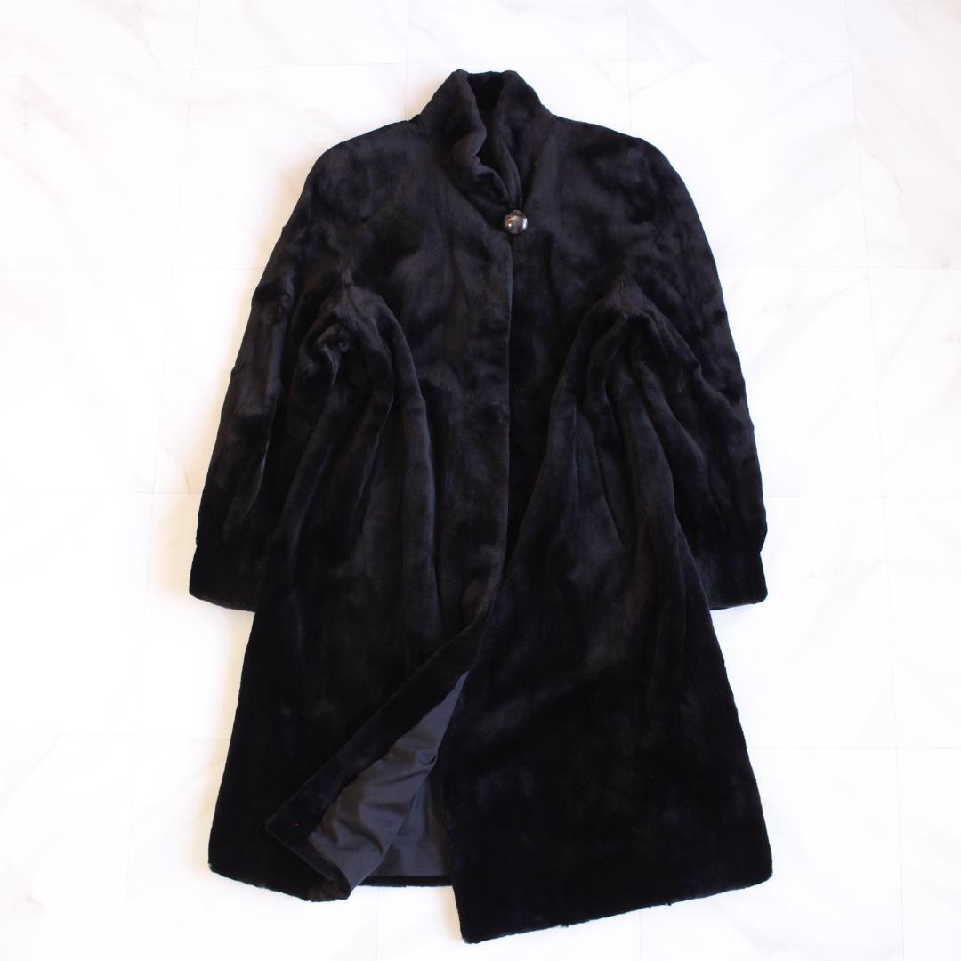 ロングシェアードミンク ブラック ファーコート Fサイズ