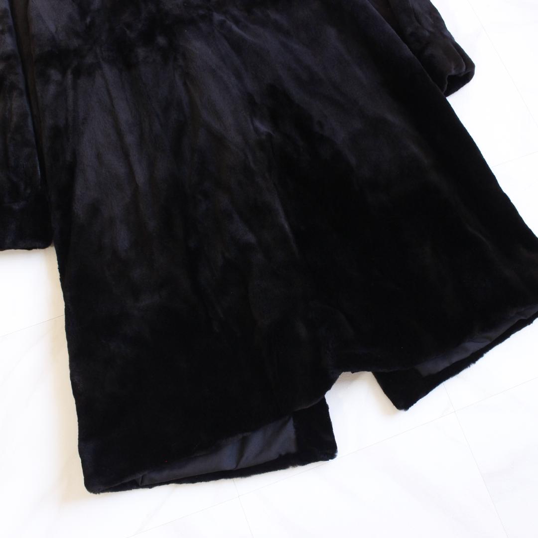 ロングシェアードミンク ブラック ファーコート Fサイズ