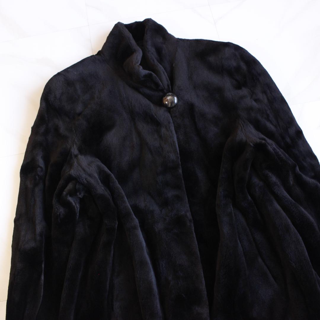 ロングシェアードミンク ブラック ファーコート Fサイズ