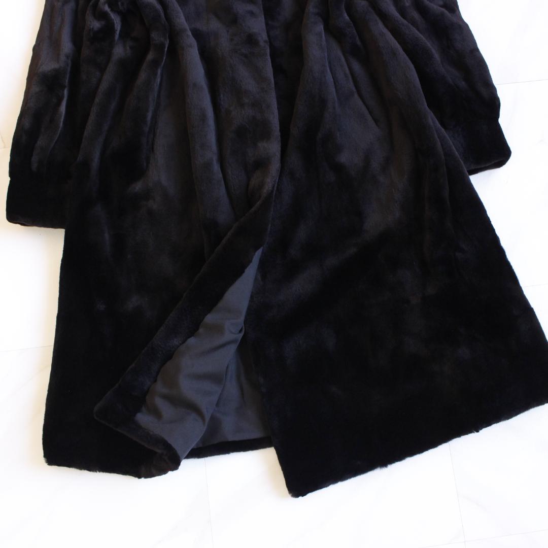 ロングシェアードミンク ブラック ファーコート Fサイズ