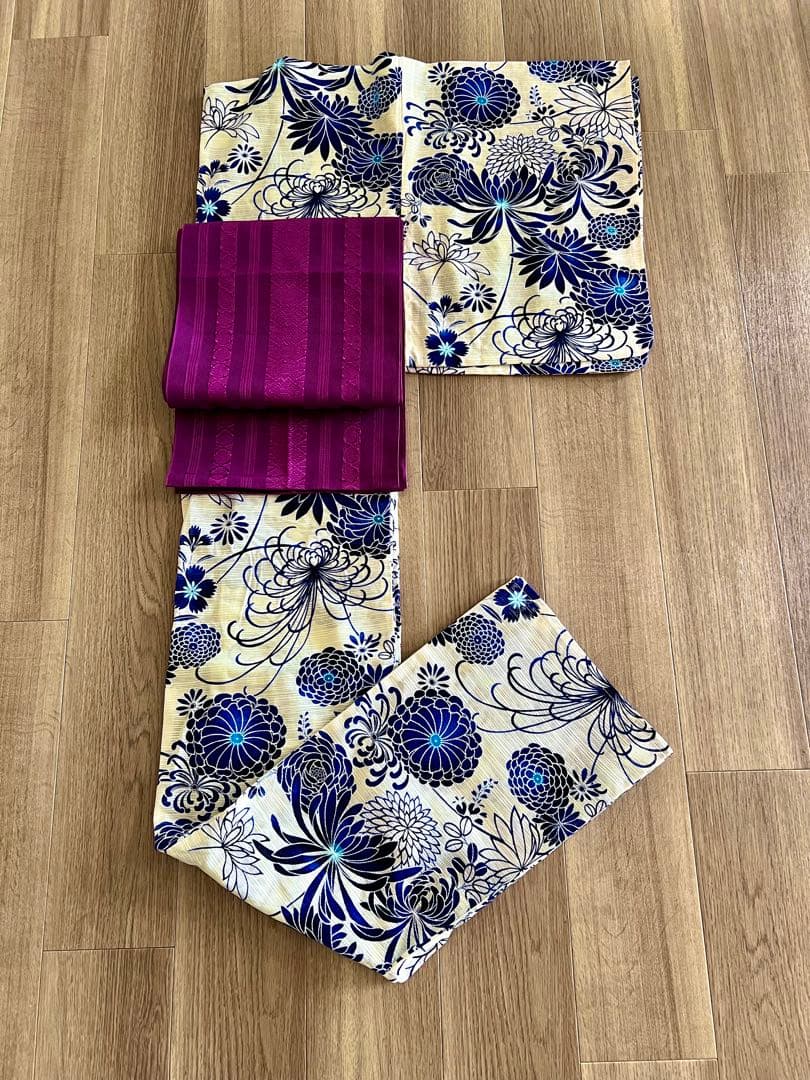 浴衣 青菊模様 x 紫博多帯