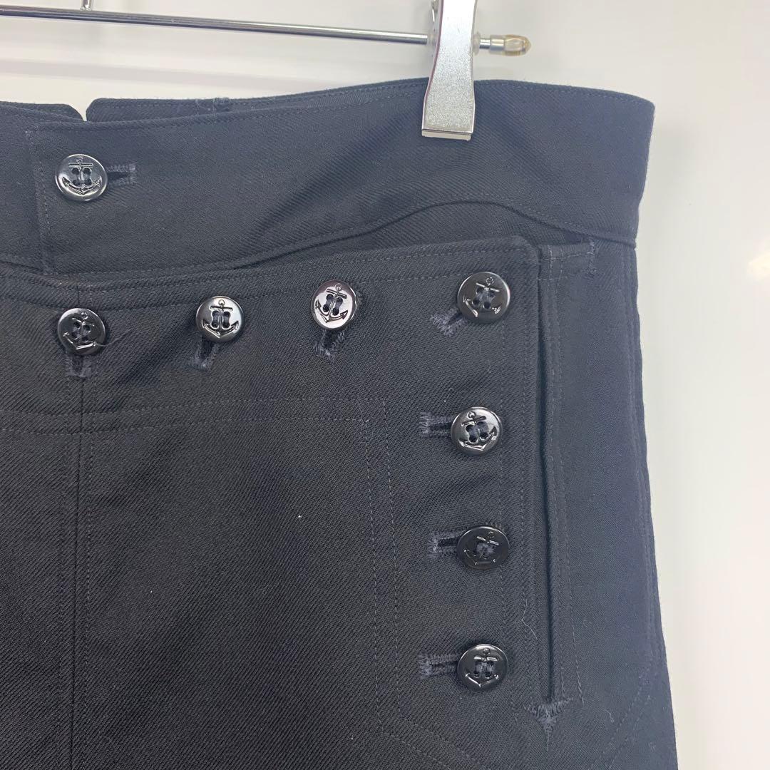 ステーキ様90sヴィンテージウールセーラーパンツ黒ブラックレースアップワイド