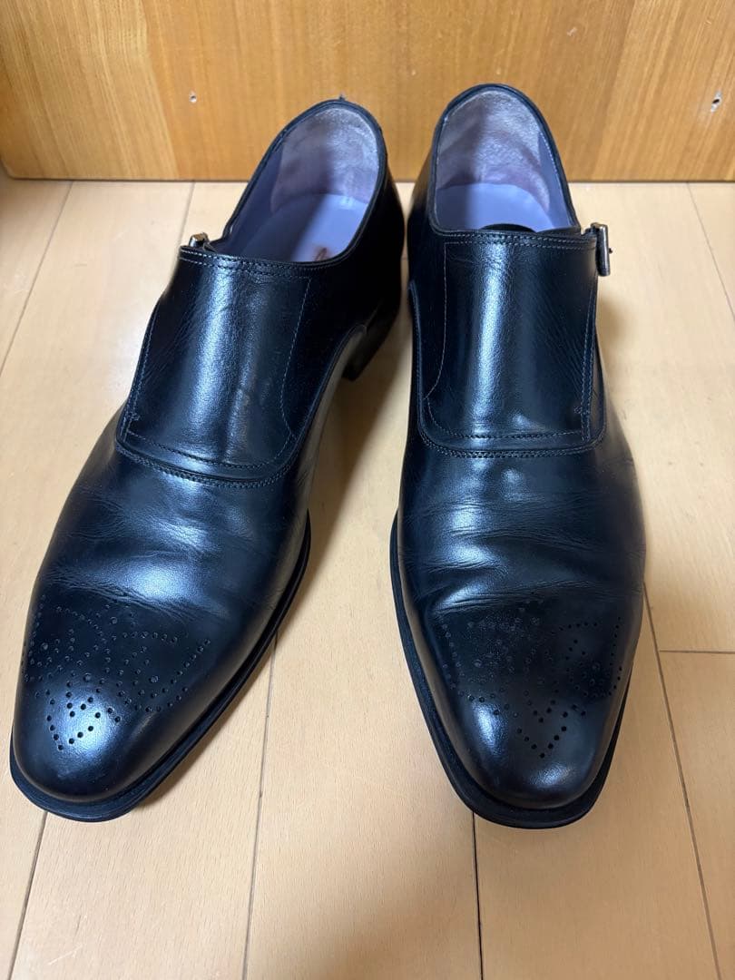 Santoni ダブルモンクストラップ ブラックレザーシューズ