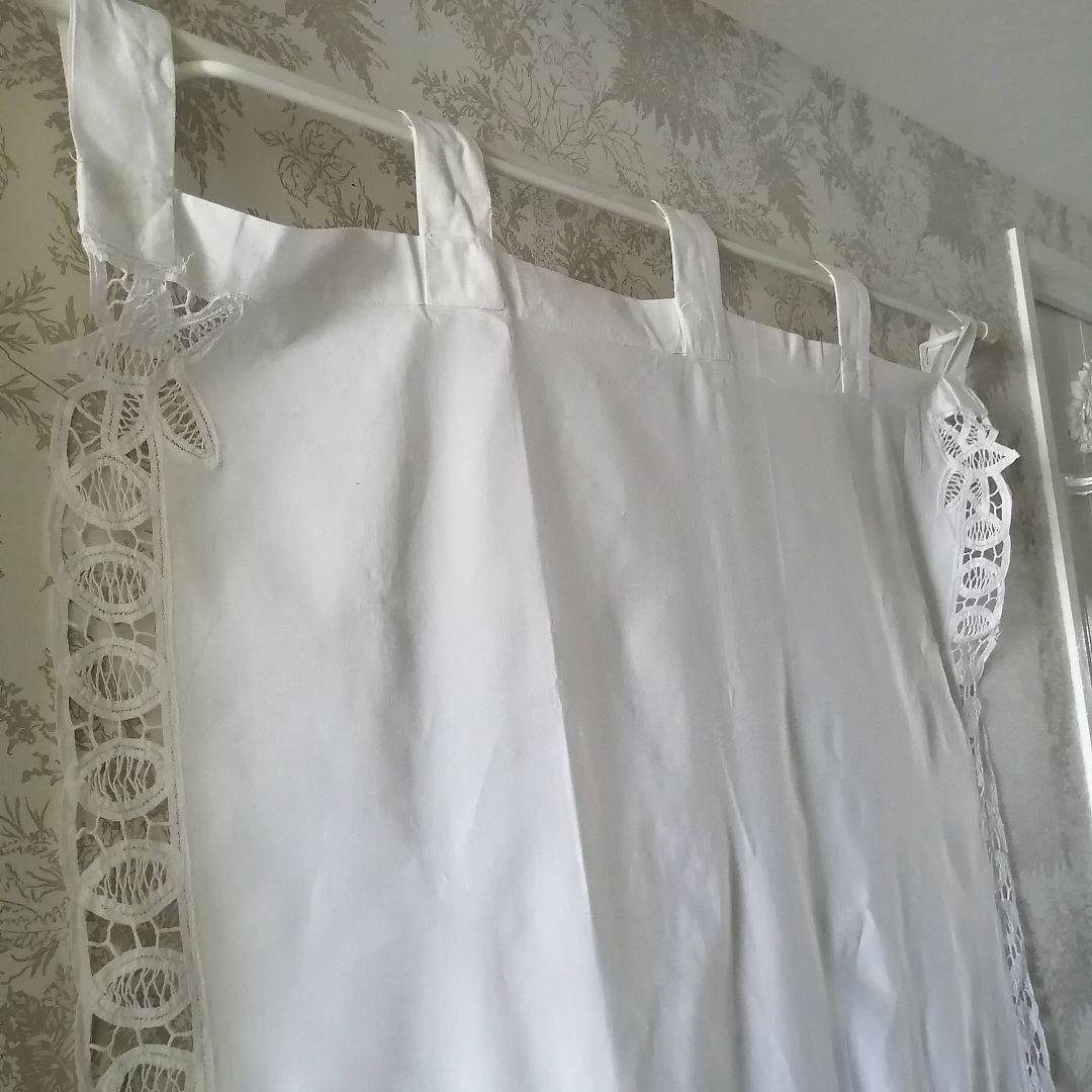 イギリスVintage　バテンレース　タブカーテン　コットン　２枚セット　バラ可