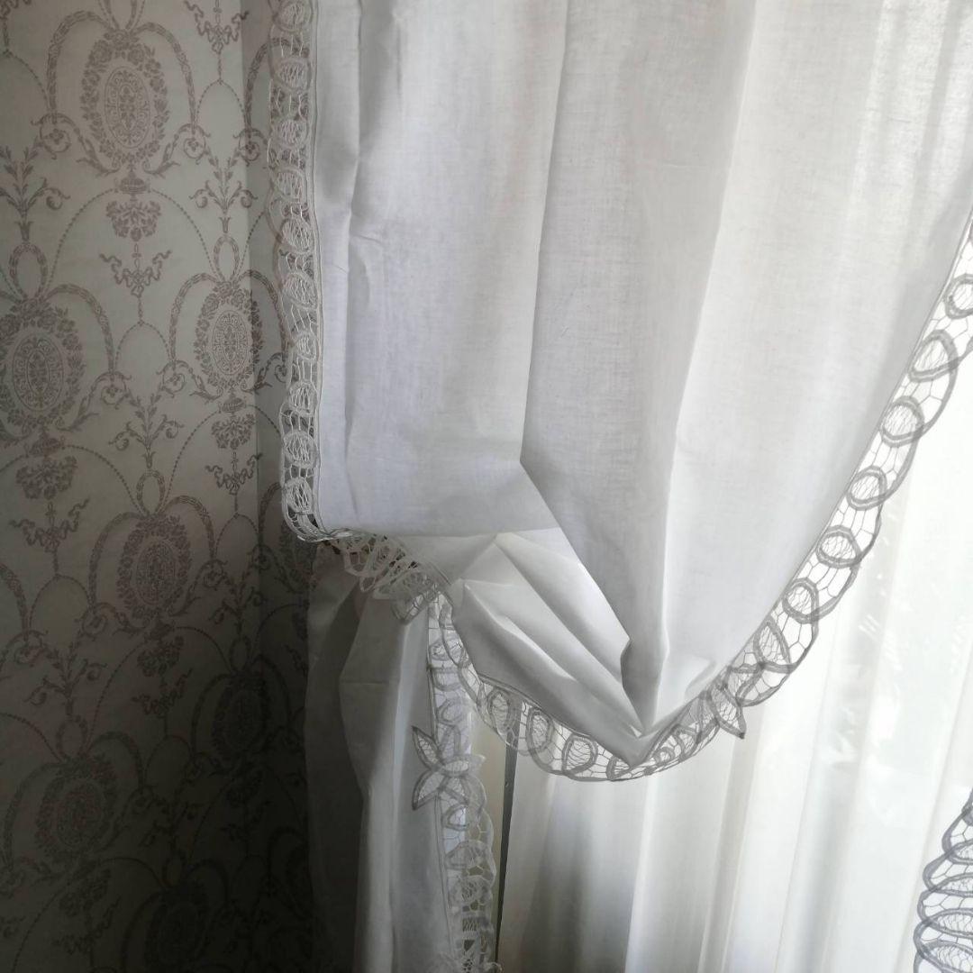 イギリスVintage　バテンレース　タブカーテン　コットン　２枚セット　バラ可