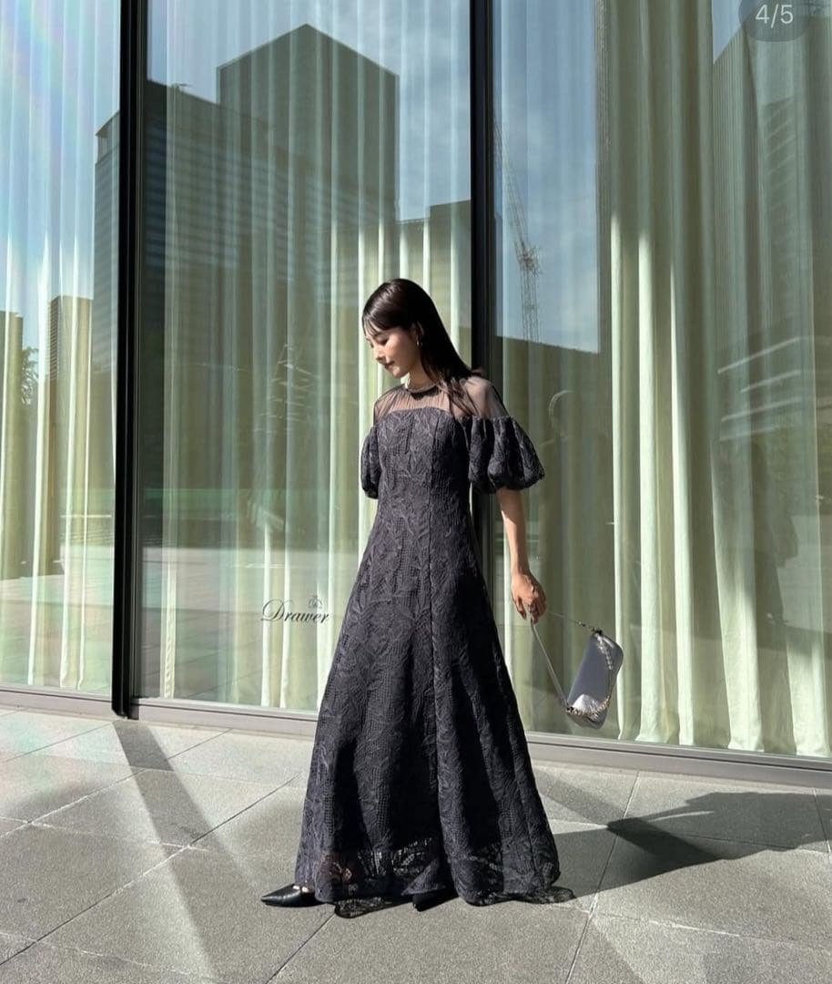 スーツ・フォーマル・ドレス lerure Cotton race souffle sleeve dress