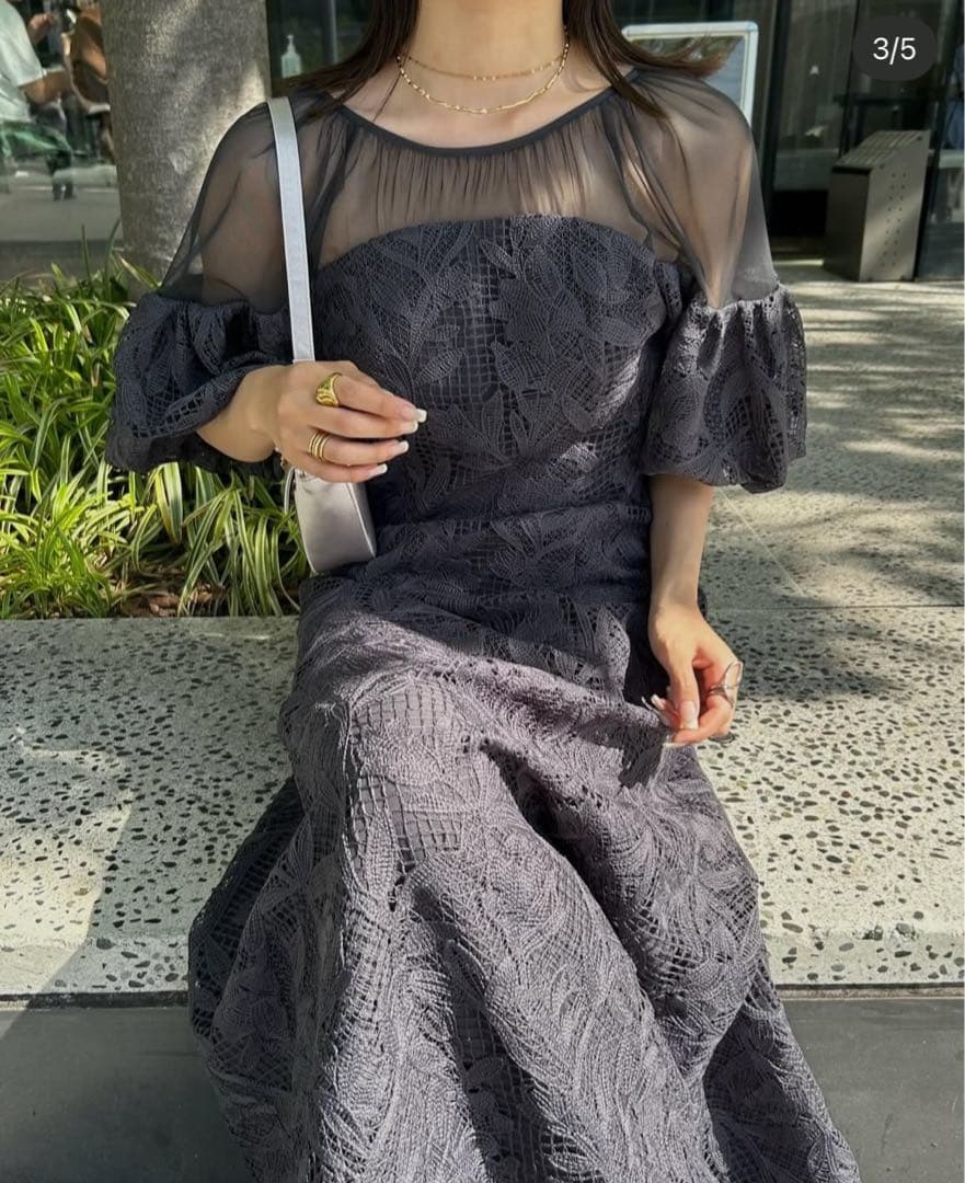 スーツ・フォーマル・ドレス lerure Cotton race souffle sleeve dress