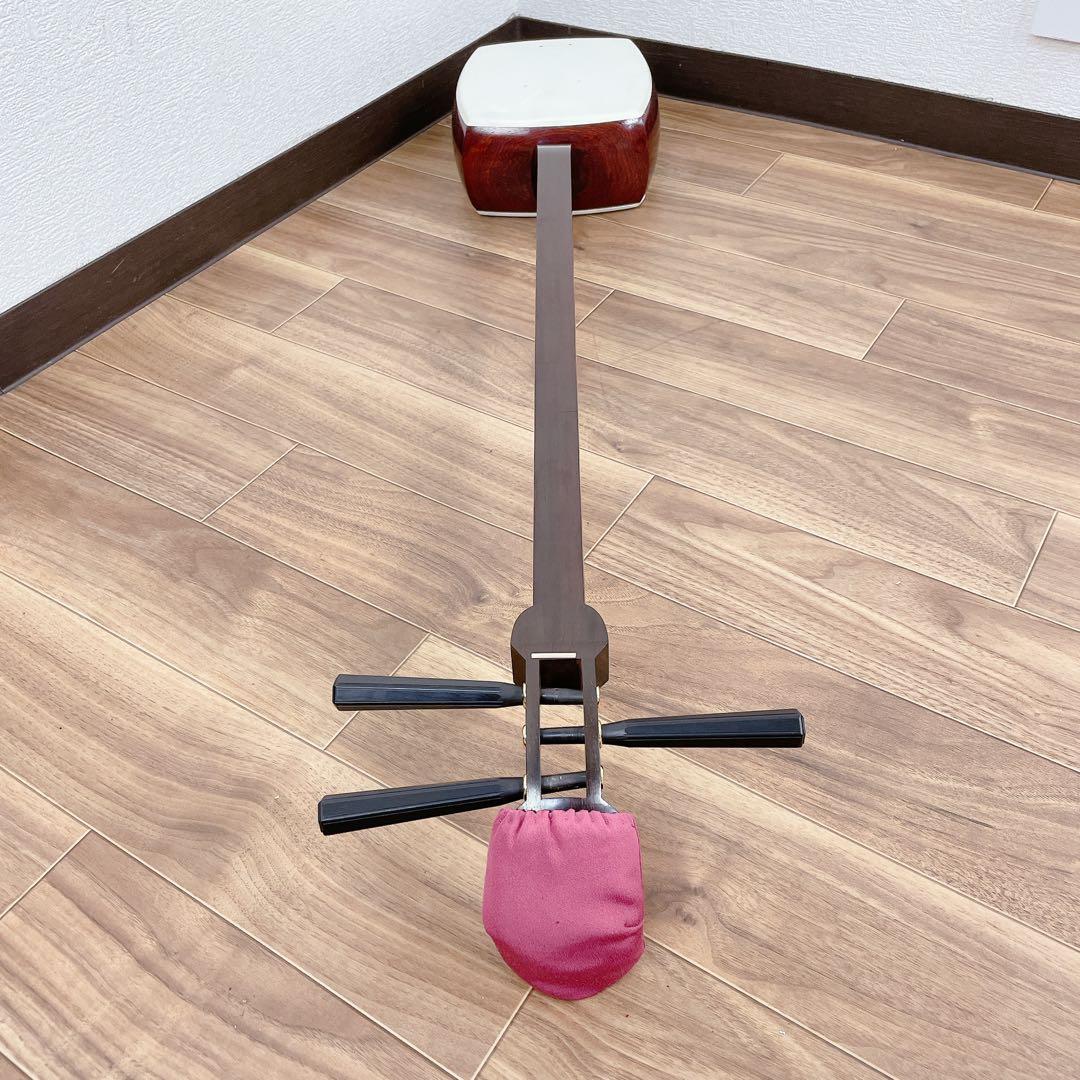 高級三味線 細棹 金細 紅木 子持ち綾杉胴 二本溝 和楽器