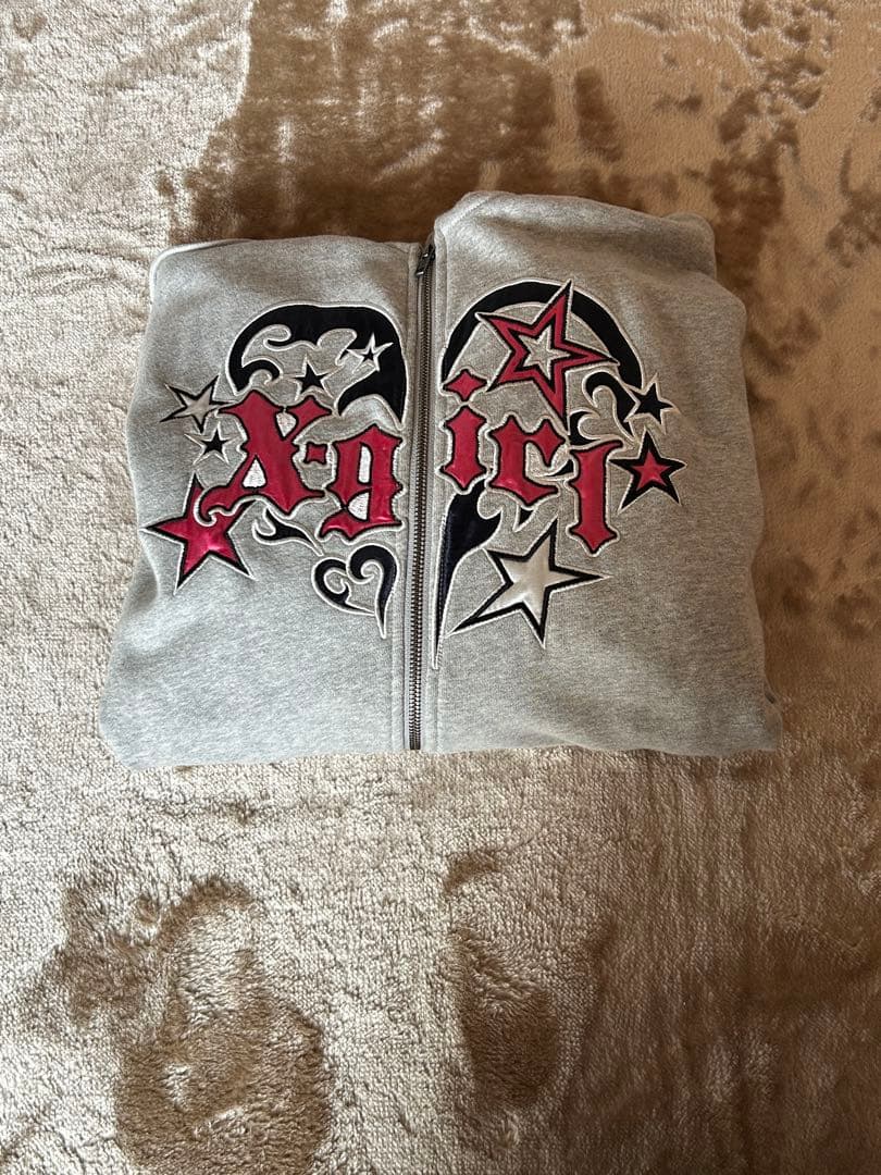 X-girl トライバルハートジップアップフーディ Mサイズ グレー