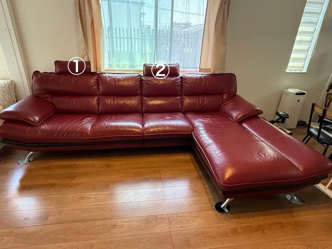 て*む様 NITORIニトリ ロゾ4本革　カウチソファー　カウチ　レッド　4人掛