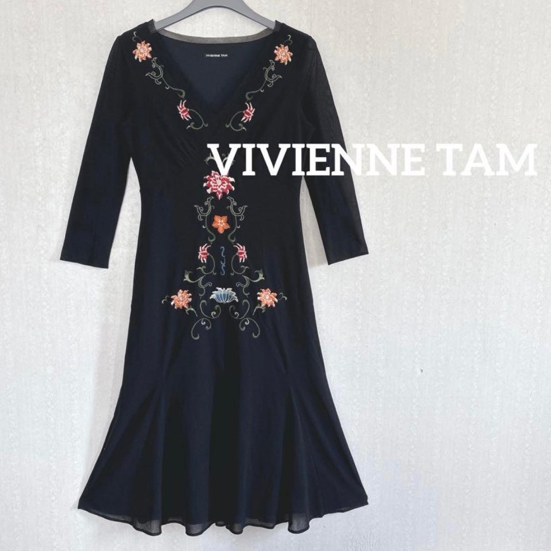 ヴィヴィアンタム フレアワンピース 花柄 刺繍 マーメイド パワーネット シアー