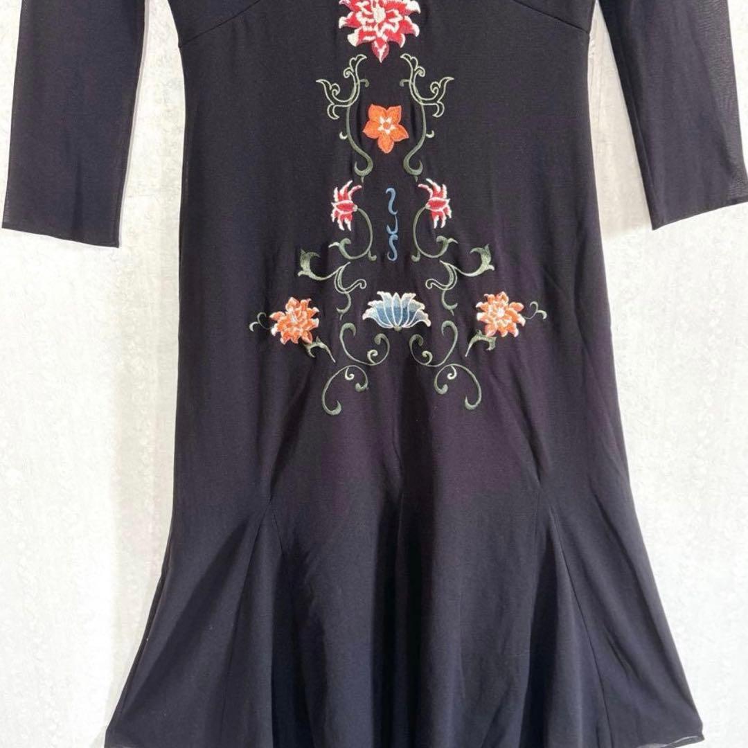 ヴィヴィアンタム フレアワンピース 花柄 刺繍 マーメイド パワーネット シアー