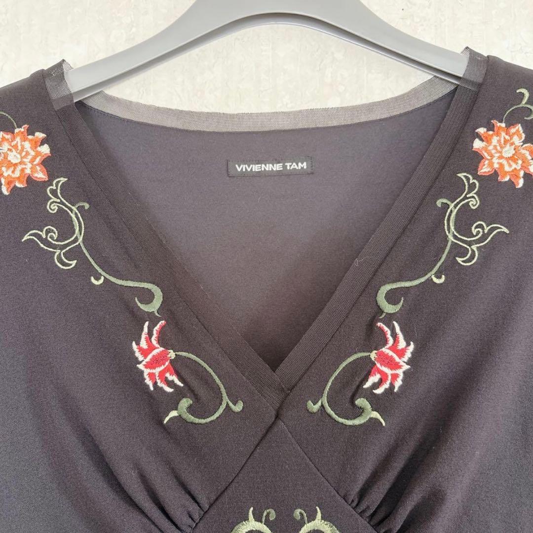 ヴィヴィアンタム フレアワンピース 花柄 刺繍 マーメイド パワーネット シアー