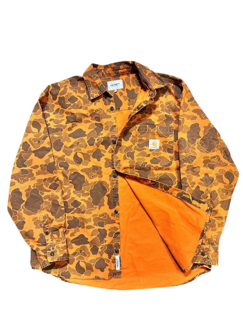 美品 カーハート WIP ダックシャツ ハンターカモ ターメリックオレンジ XL