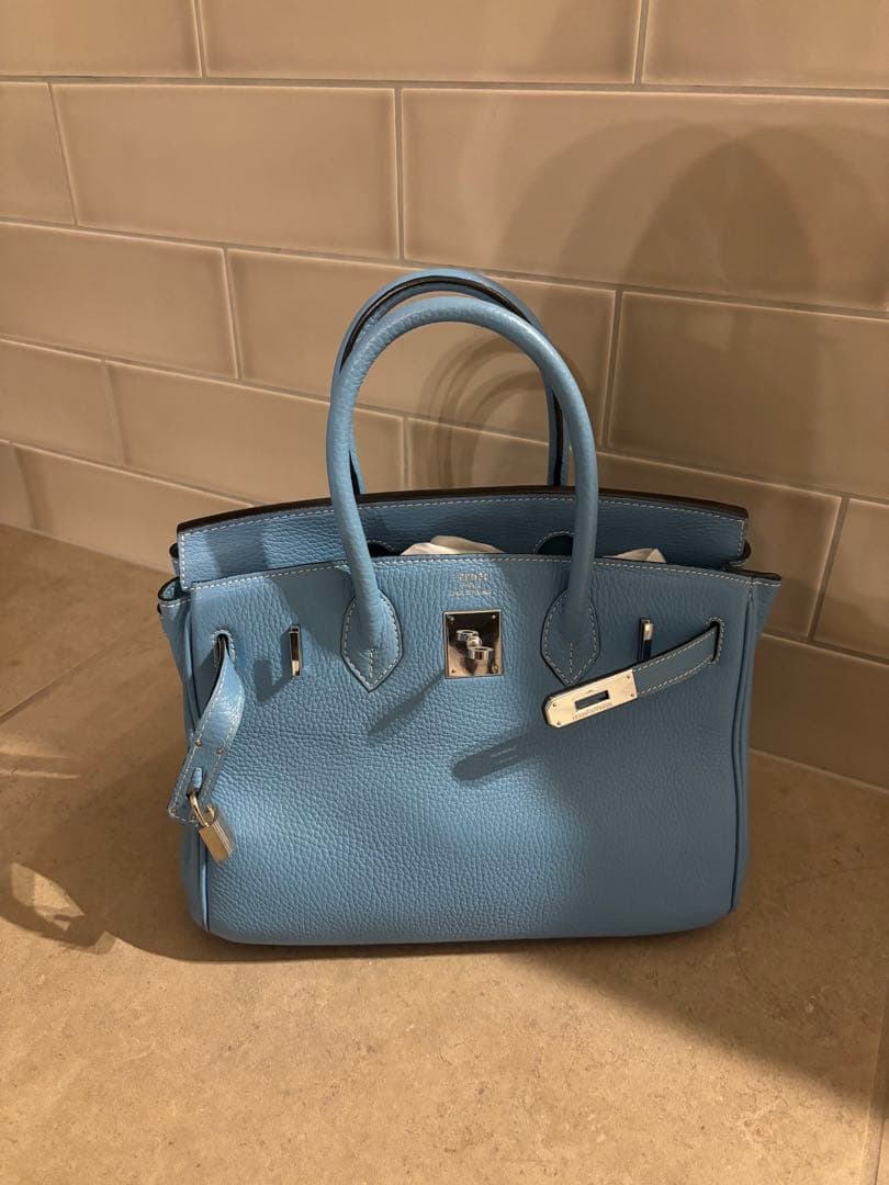 ライトブルー レザー トートバッグ