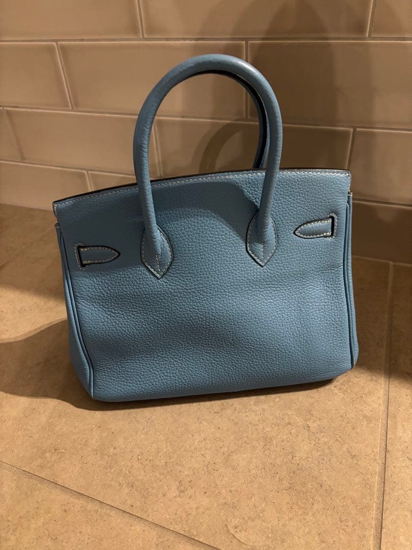 ライトブルー レザー トートバッグ