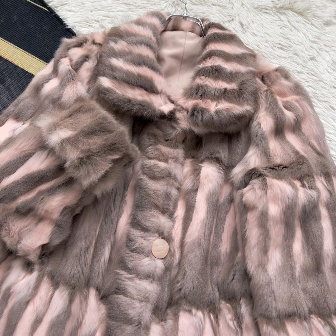総丈97/希少カラー◎ 桃 ロリス リバーシブル ロングファーコート 軽量 毛皮